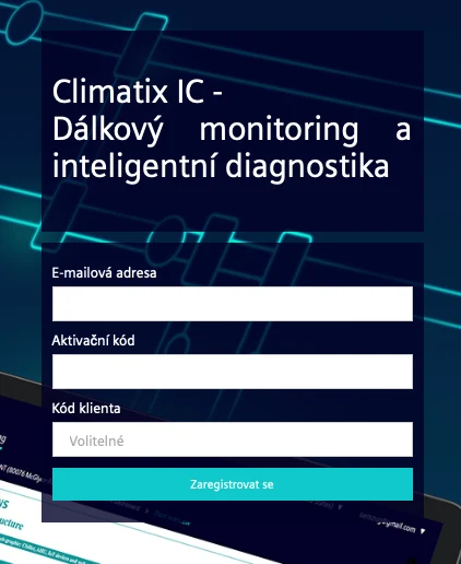 Registrace na portálu Climatix IC: e-mailová adresa, aktivační kód a volitelný kód klienta