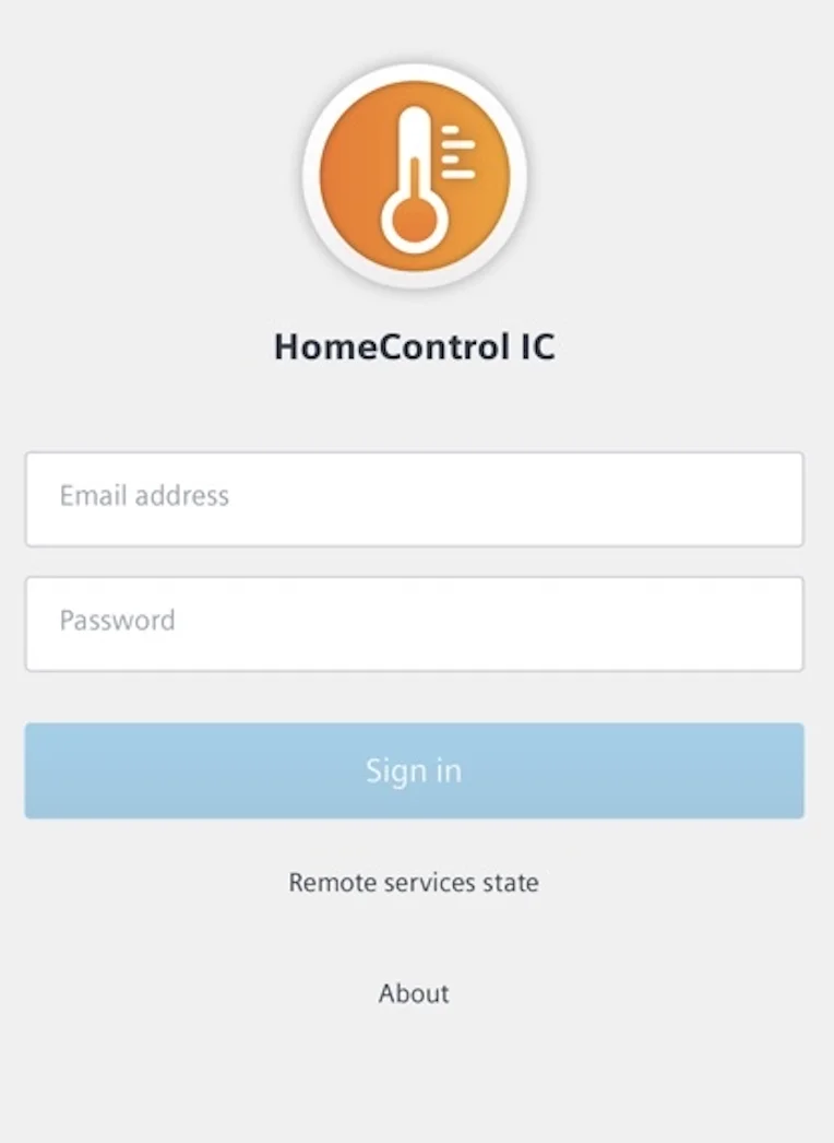 Přihlašovací obrazovka aplikace HomeControl IC
